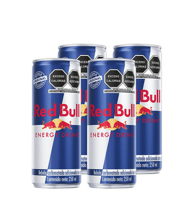 4 pack de latas de bebida energizante Red Bull de 250 ml