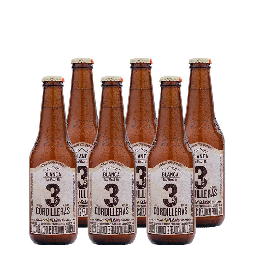 Six pack de cerveza 3 Cordilleras Blanca en botella de 300 ml
