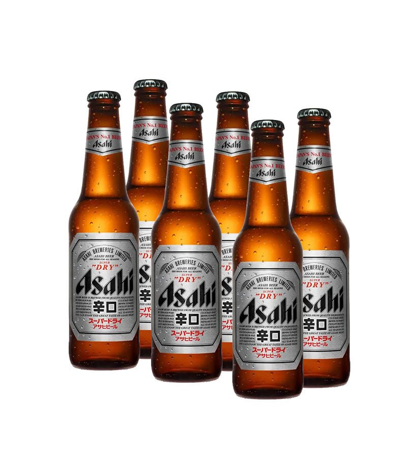 Six pack de cerveza Asahi Super Dry, 6 botellas de vidrio de 330 ml