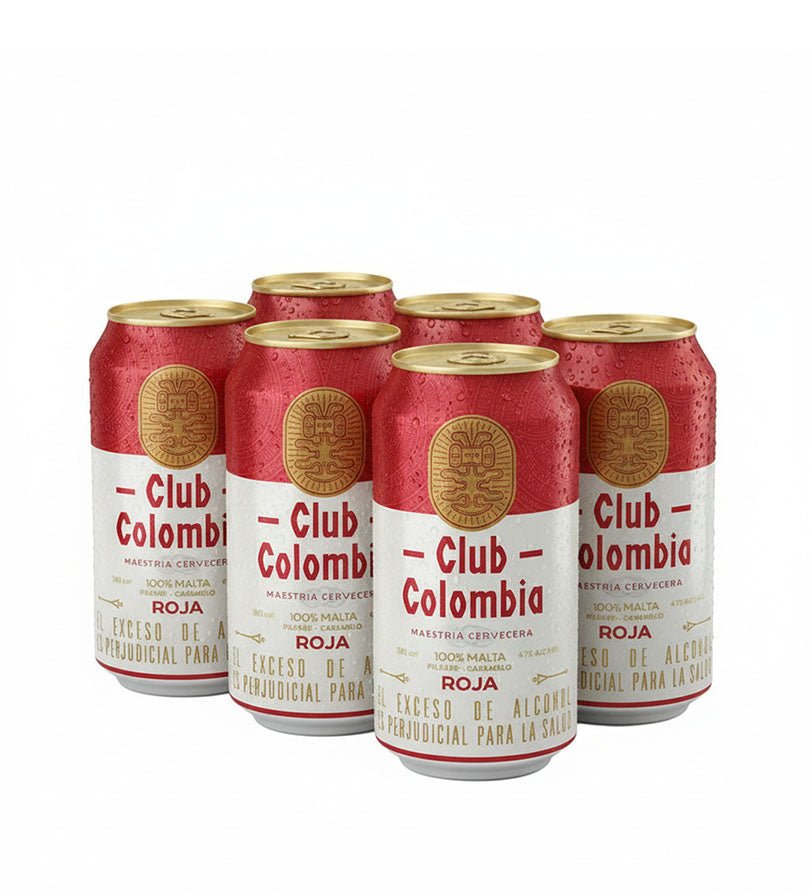 Six pack de cerveza Club Colombia Roja en lata de 330 ml