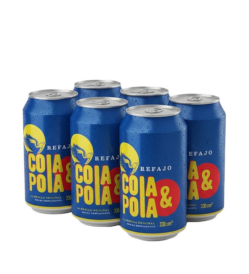 Six pack de latas de refajo Cola y Pola de 330 ml