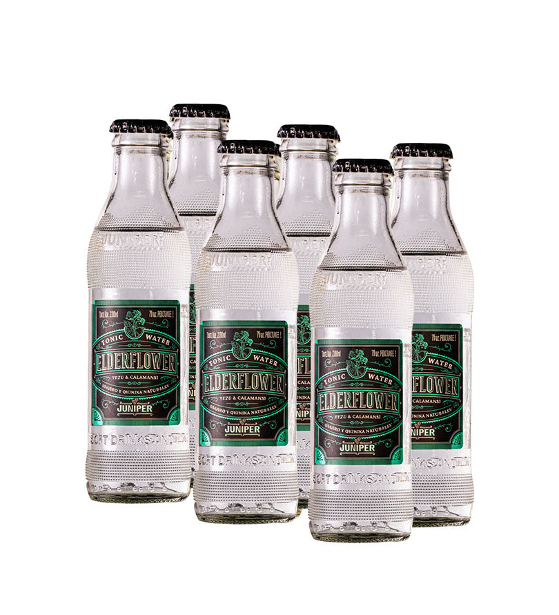 6 pack de botellas de agua tónica Elderflower Juniper de 200 ml