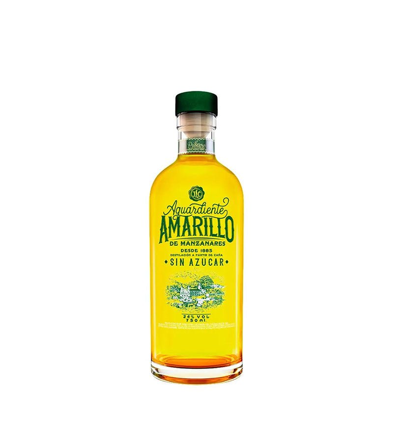 Botella de Aguardiente Amarillo de Manzanares sin azúcar de 750 ml, licor amarillo con tapa verde