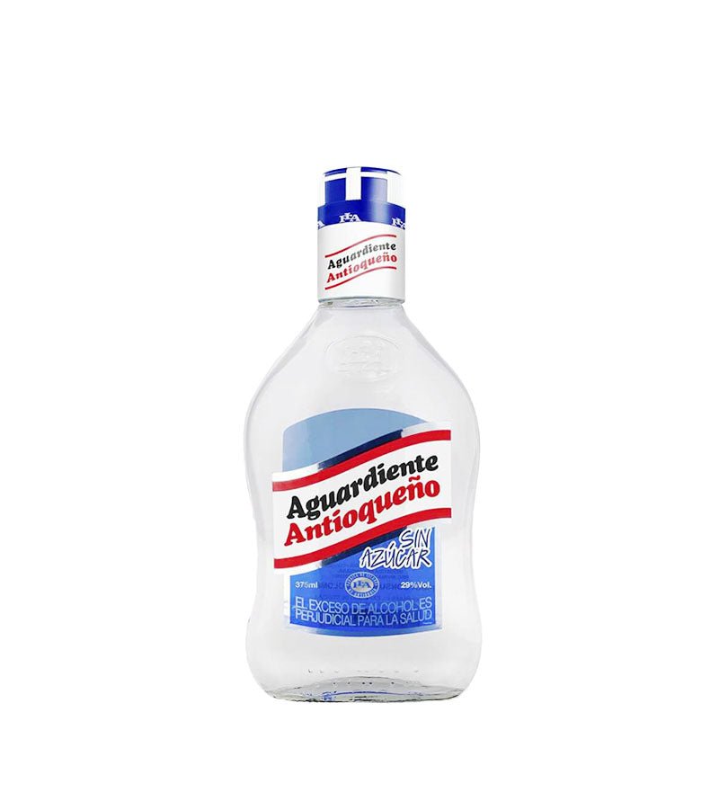 Media botella de Aguardiente Antioqueño Tapa Azul sin azúcar de 375 ml, con etiqueta azul y roja