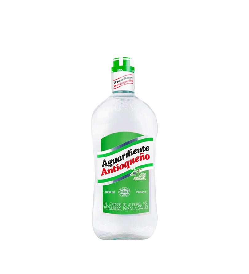 Botella de litro de Aguardiente Antioqueño Tapa Verde sin azúcar de 24°, con etiqueta verde
