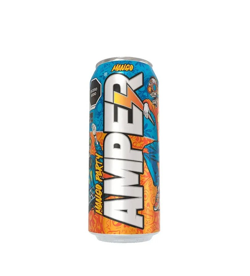 Lata de bebida energizante Amper Mango de 473 ml