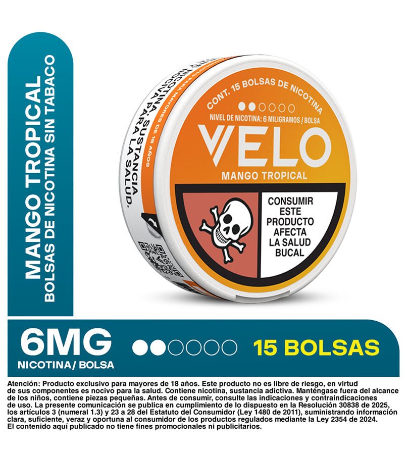Bolsas de Nicotina Velo Mango Tropical - 6mg - Licores Medellín