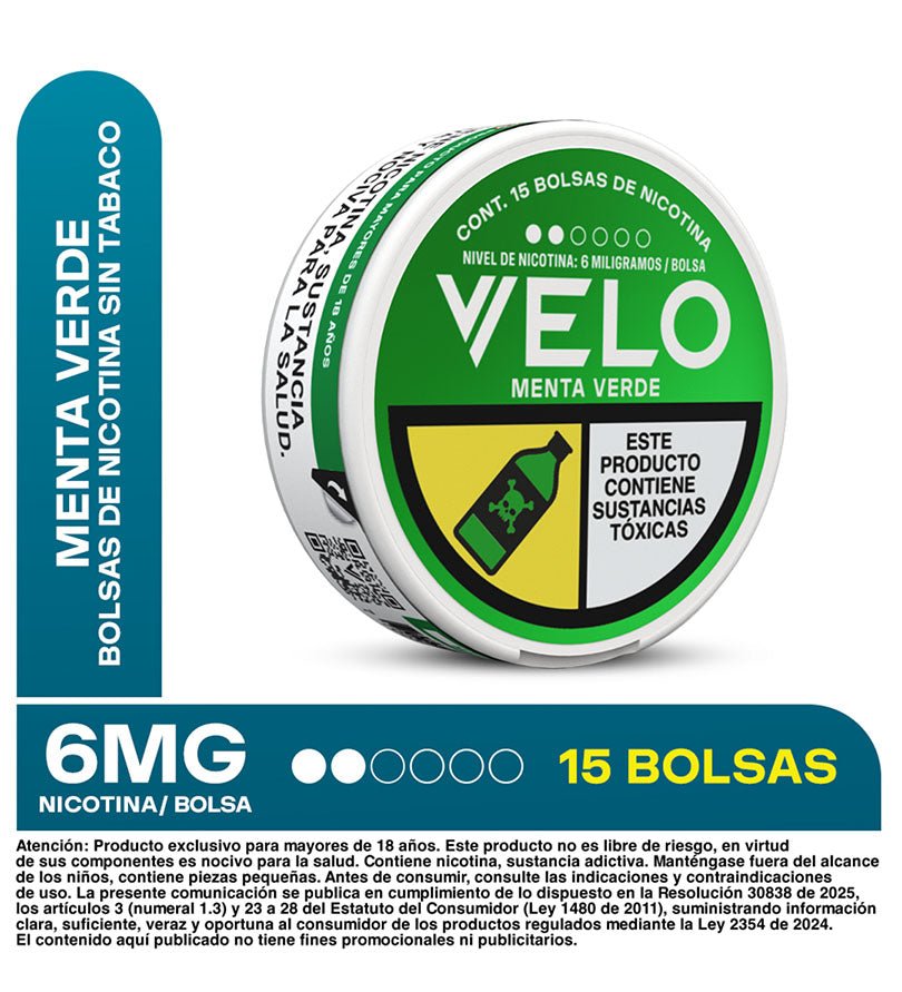 Lata de bolsas de nicotina VELO Menta Verde de 6 mg