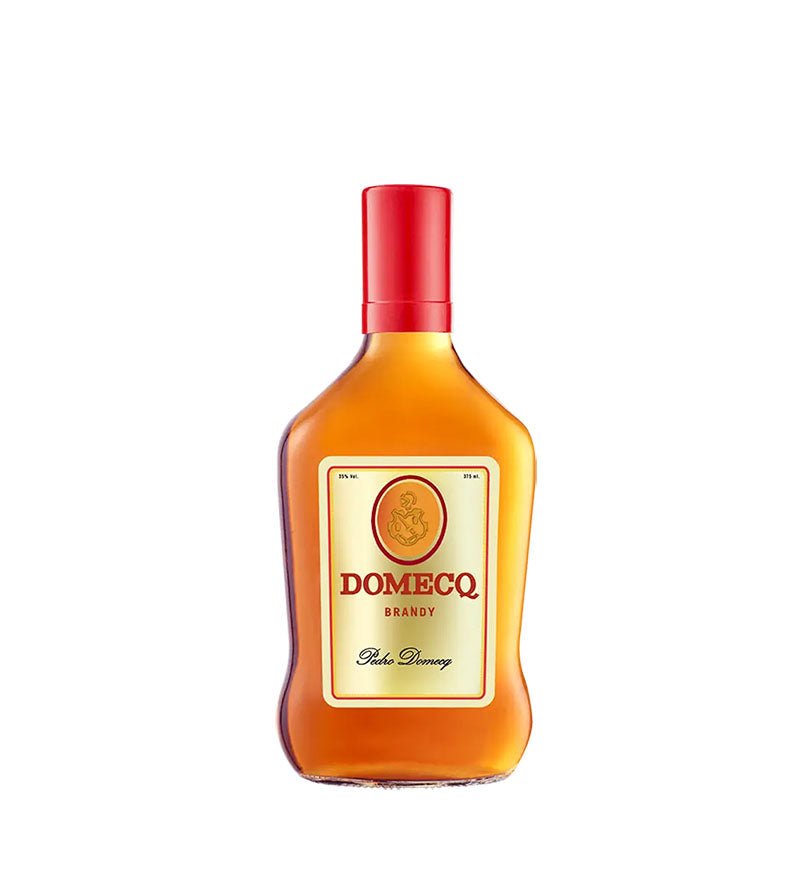 Media botella plana de Brandy Domecq de 375 ml con tapa roja