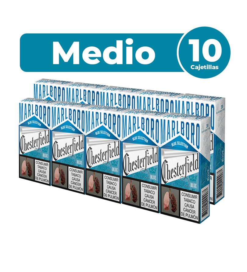 Cartón Medio Cigarrillo Chesterfield Blue - 10 Cajetillas - Licores Medellín
