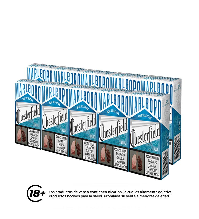 Cartón Medio Cigarrillo Chesterfield Blue - 20 Cajetillas - Licores Medellín