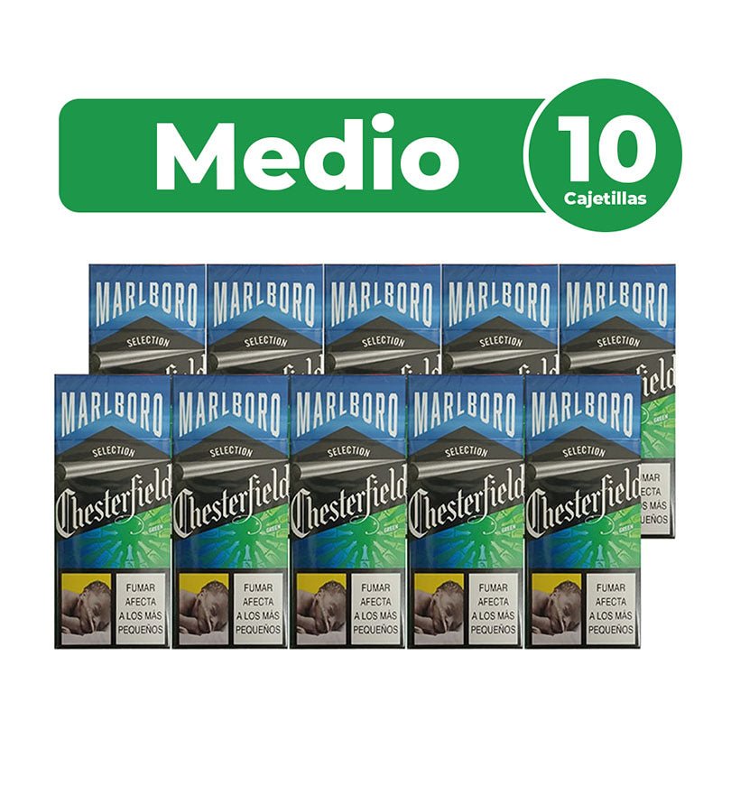 Cartón Medio Cigarrillo Chesterfield Green - 10 Cajetillas - Licores Medellín
