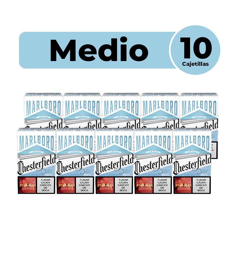 Cartón Medio Cigarrilo Chesterfield White - 10 Cajetillas - Licores Medellín