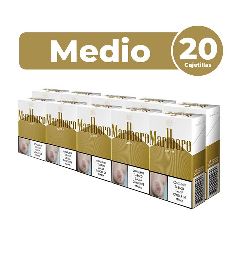 Cartón Medio Cigarrilo Marlboro Gold - 20 Cajetillas - Licores Medellín