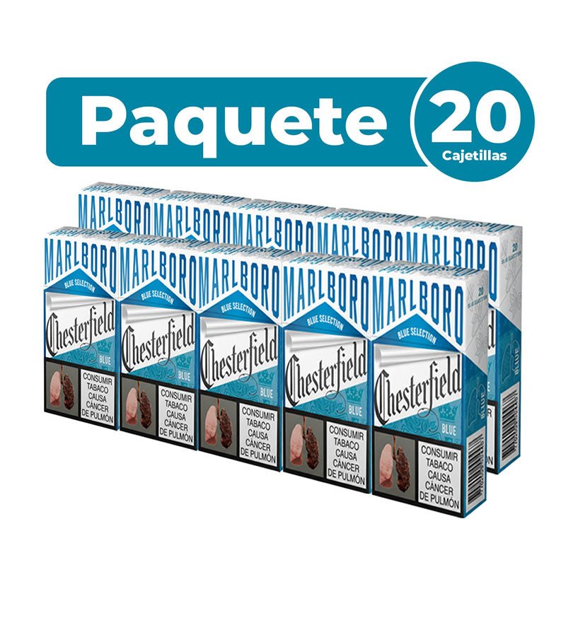 Cartón Paquete Cigarrillo Chesterfield Blue - 20 Cajetillas - Licores Medellín