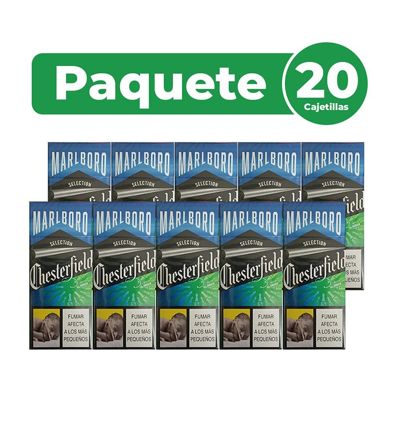 Cartón Paquete Cigarrillo Chesterfield Green - 20 Cajetillas - Licores Medellín