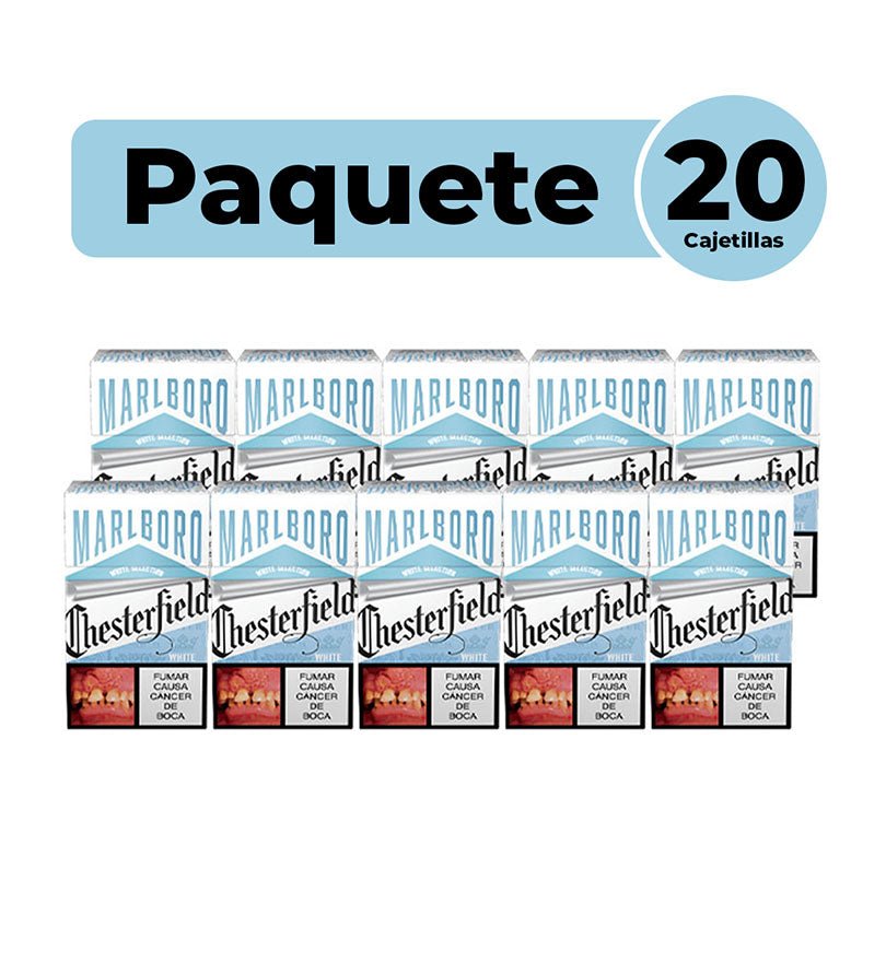 Cartón Paquete Cigarrillo Chesterfield White - 20 Cajetillas - Licores Medellín