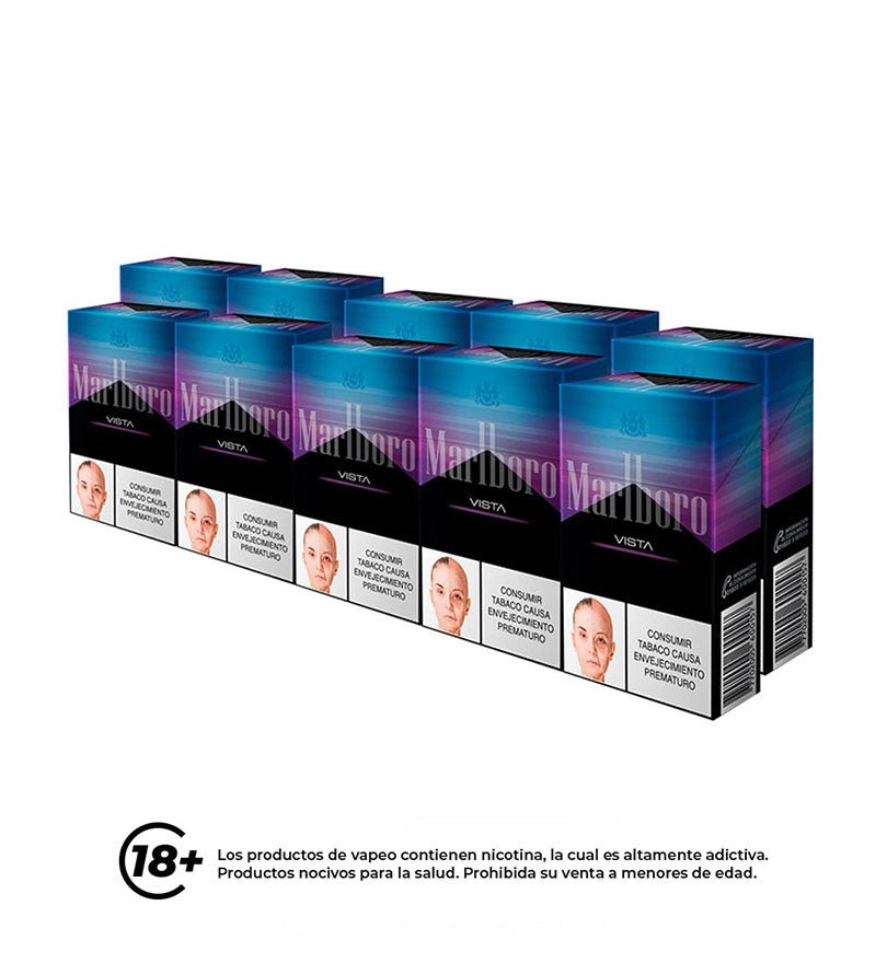 Cartón de 10 cajetillas de cigarrillos Marlboro Fusion Mora Azul