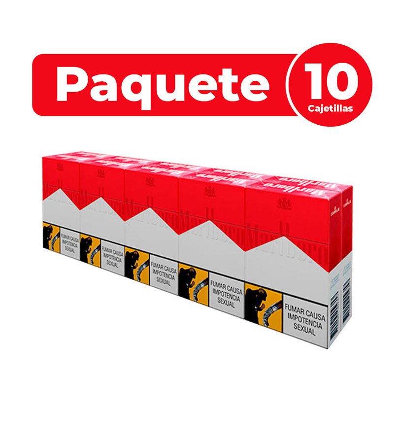Cartón de 10 cajetillas de cigarrillos Marlboro Rojo