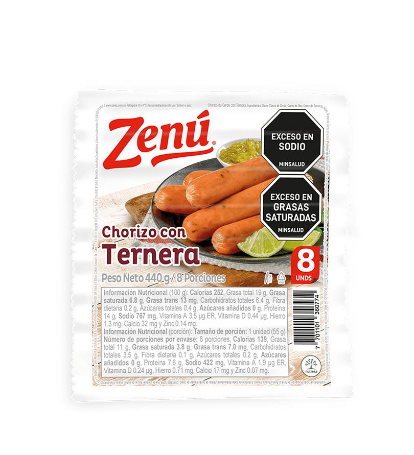 Empaque de chorizos con ternera Zenú de 440 g
