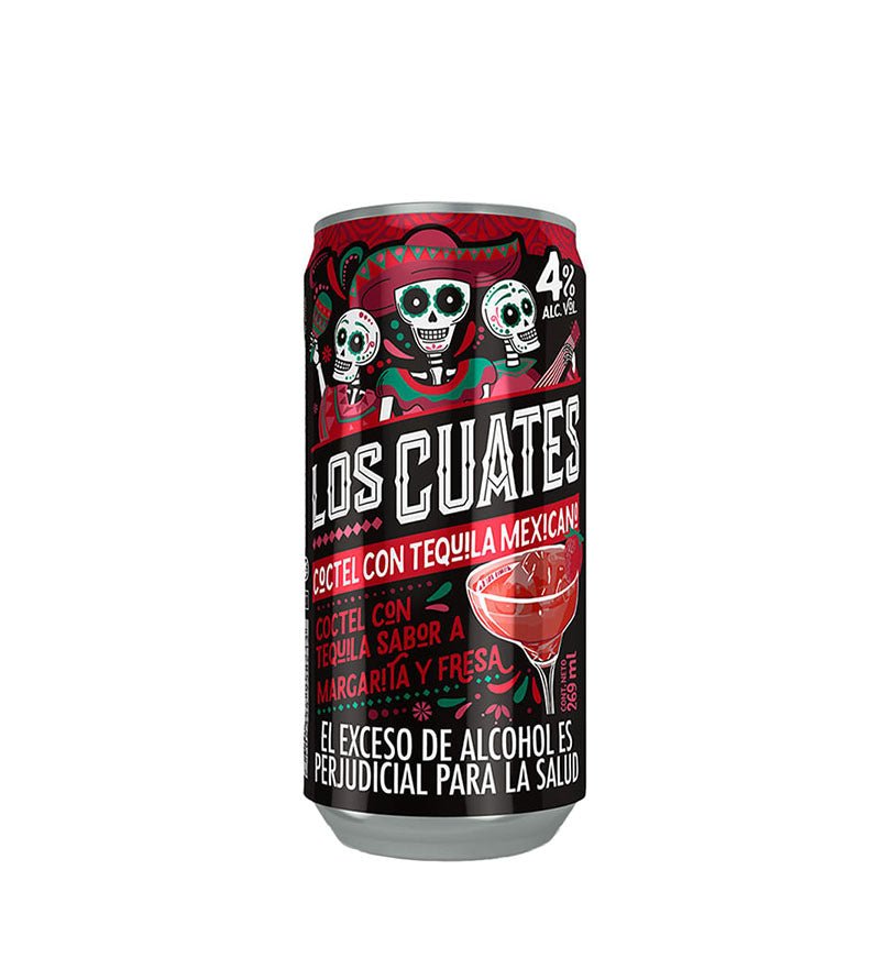 Envase de cóctel con tequila Los Cuates Margarita Fresa de 269 ml