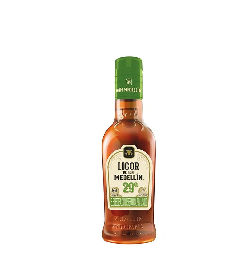 Media botella de Licor de Ron Medellín de 375 ml con tapa verde, 29 grados