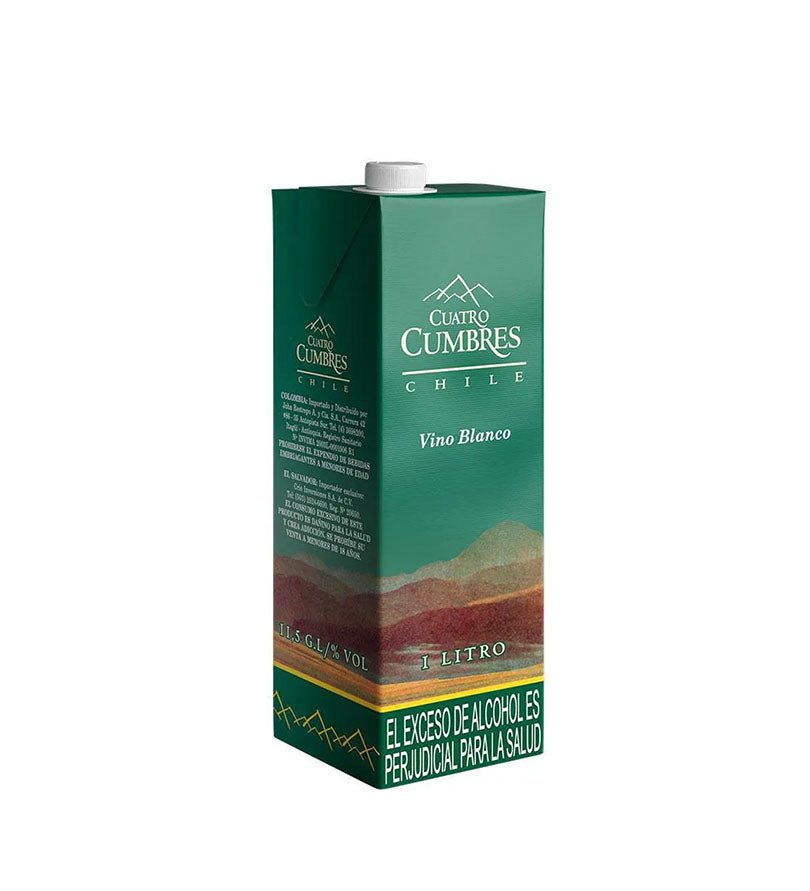 Caja Tetra Pak de vino Cuatro Cumbres Blanco de 1 litro