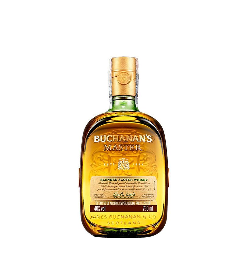 Botella de Whisky Buchanan's Master de 750 ml con tapa y etiqueta doradas