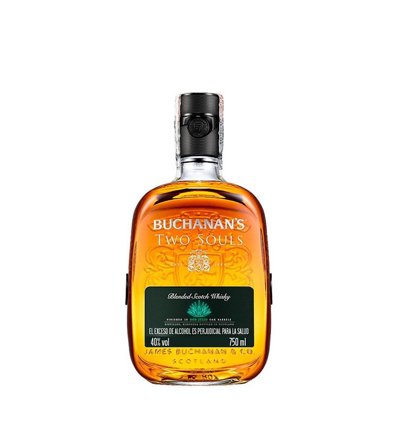 Botella de Whisky Buchanan's Two Souls de 750 ml con tapa negra y etiqueta verde oscuro