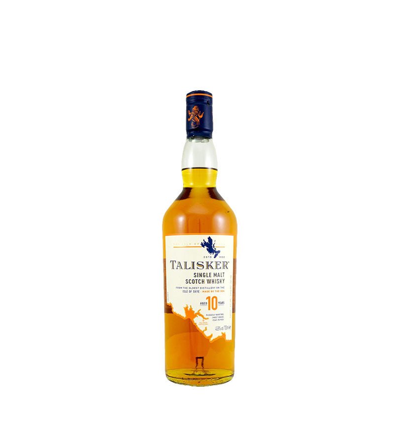 Botella de Whisky Talisker 10 Años single malt de 700 ml con etiqueta clara