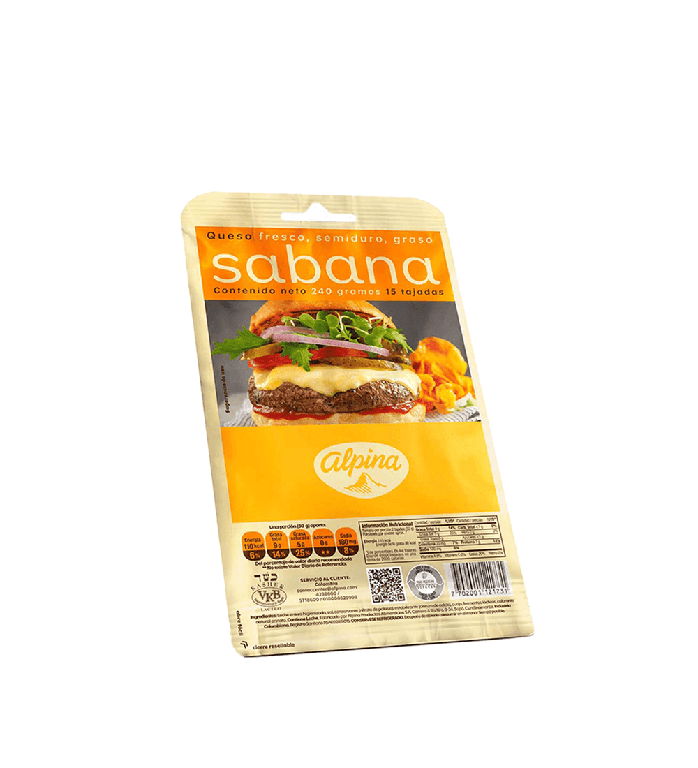Empaque de queso Sabana Alpina de 15 tajadas de 240 g