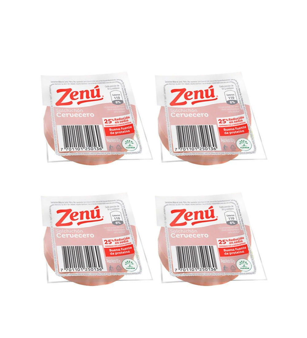 Empaque de salchichón cervecero snack Zenú de 4 unidades