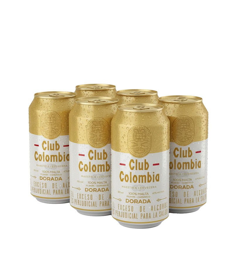 Six pack de cerveza Club Colombia Dorada en lata de 330 ml