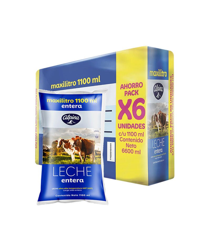 Six pack de leche entera Alpina de 6 x 1,1 L