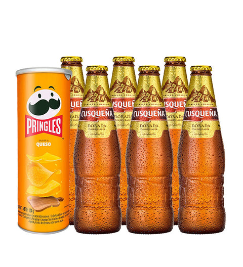 Combo 6 Pack de Cerveza Cusqueña Dorada + Pringles Grandes Queso
