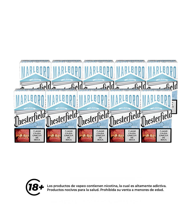 Cartón Paquete Cigarrillo Chesterfield White - 10 Cajetillas