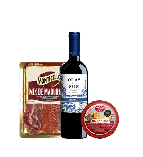 Combo Ancheta Decorada de Vino Olas del Sur + Mix Madurados + Queso Holandés