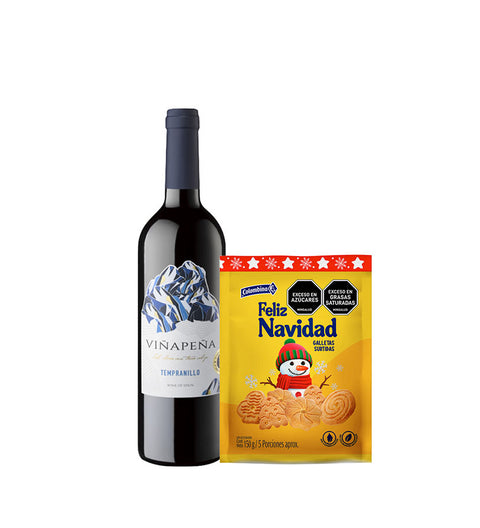 Combo Ancheta Decorada de Vino Viña Peña + Galletas Navideñas