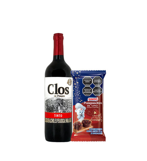 Combo Navideño Vino Clos De Pirque Botella + Ponquecitos Bimbo