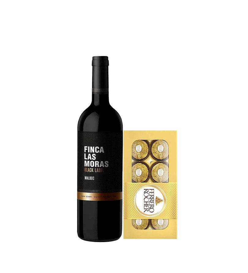 Oferta Vino Finca Las Moras Black Label Malbec 750ml + Bombones Ferrero Rocher