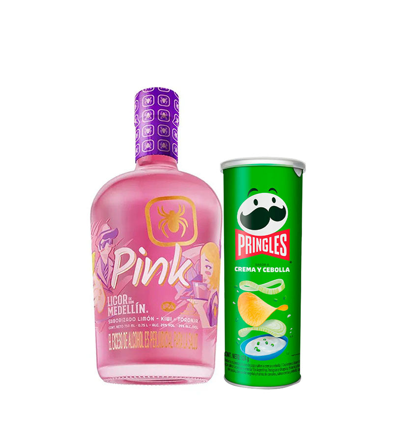 Oferta Ron Pink 750ml + Papas Pringles Cebolla 124g