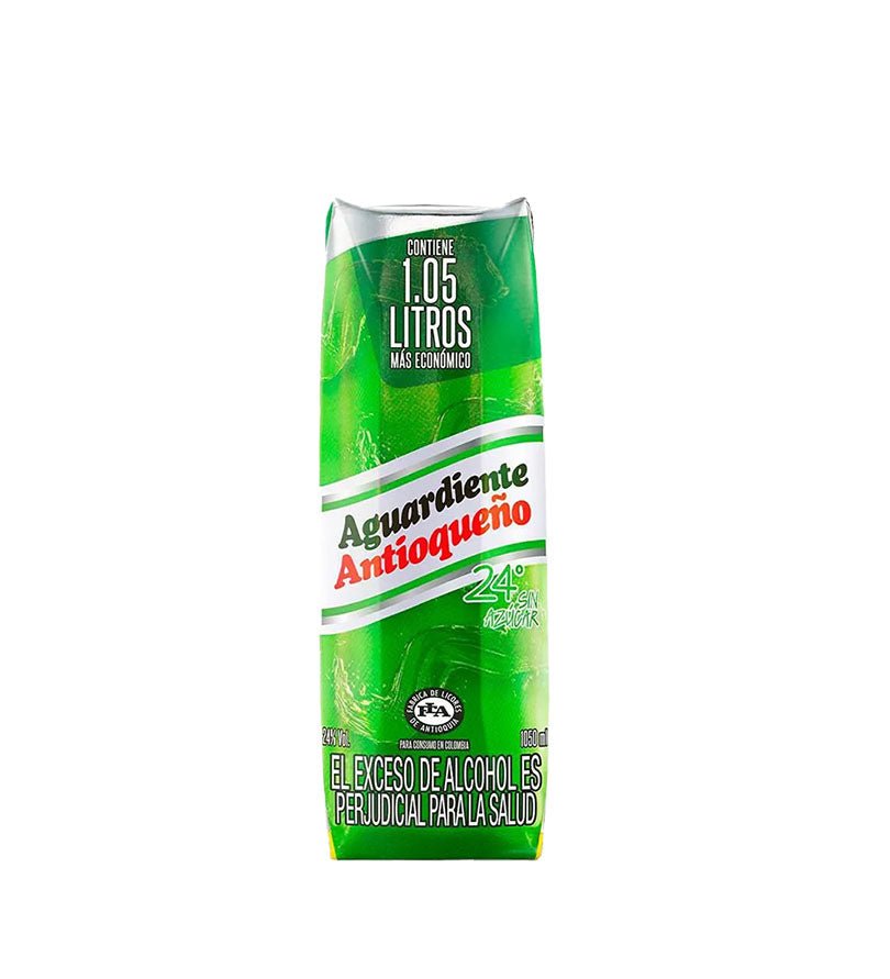 Caja Tetrapack verde de Aguardiente Antioqueño sin azúcar de 24°, 1,05 litros