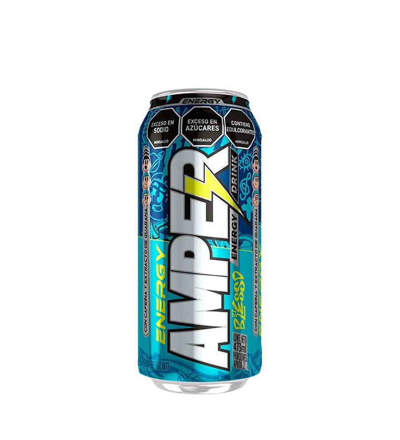 Lata de bebida energizante Amper Azul de 473 ml
