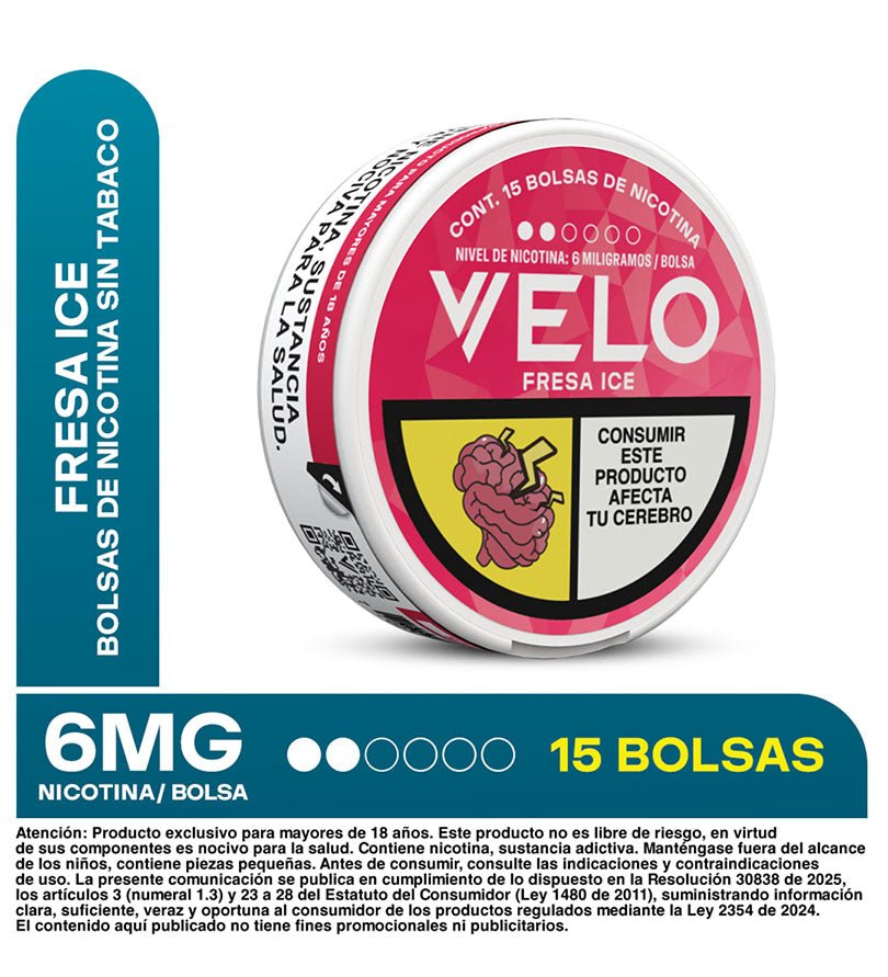 Lata de bolsas de nicotina VELO Fresa Ice de 6 mg