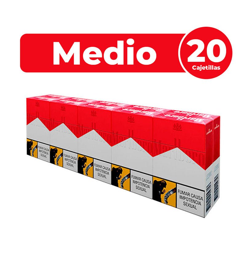 Cartón Medio Cigarrillo Marlboro Rojo - 20 Cajetillas - Licores Medellín