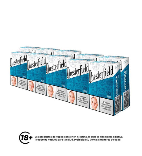 Cartón Paquete Cigarrillo Chesterfield Blue - 10 Cajetillas - Licores Medellín