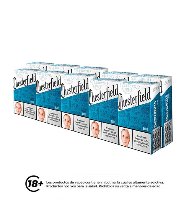 Cartón Paquete Cigarrillo Chesterfield Blue - 10 Cajetillas - Licores Medellín