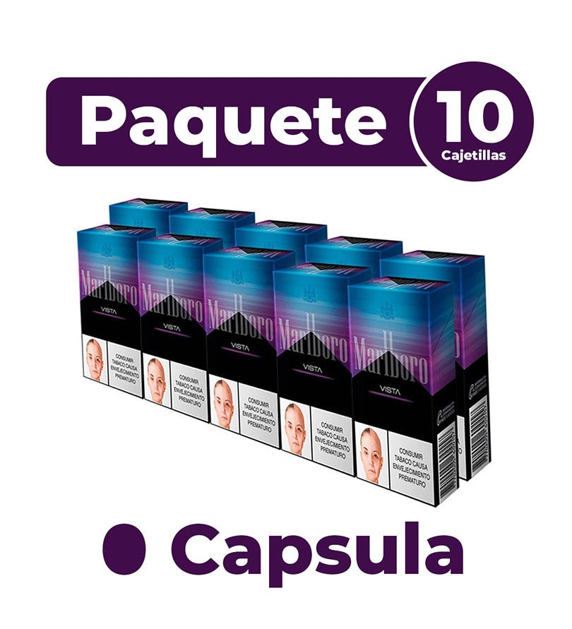 Cartón de 10 cajetillas de cigarrillos Marlboro Fusion Mora Azul