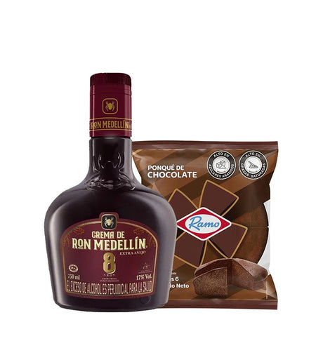 Combo Crema de Ron Medellín Botella 750ml + Ponqué Chocolate Ramo 230g - Licores Medellín