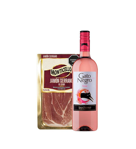 Combo Vino Gato Negro Rose Botella 750ml + Jamón Serrano Monticello 80g - Licores Medellín